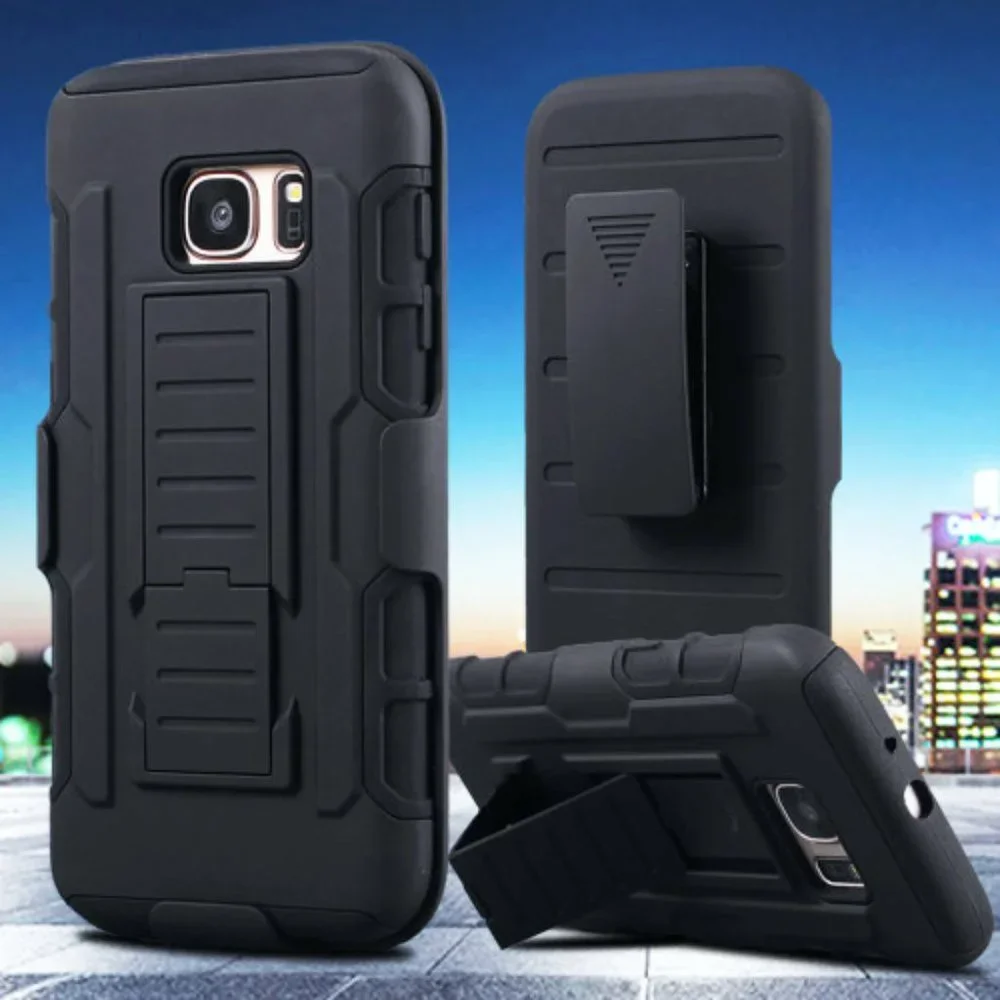 Men's Samsung s7 Edge Hybrid Armor Protective Case with Kickstand & Holster Clip